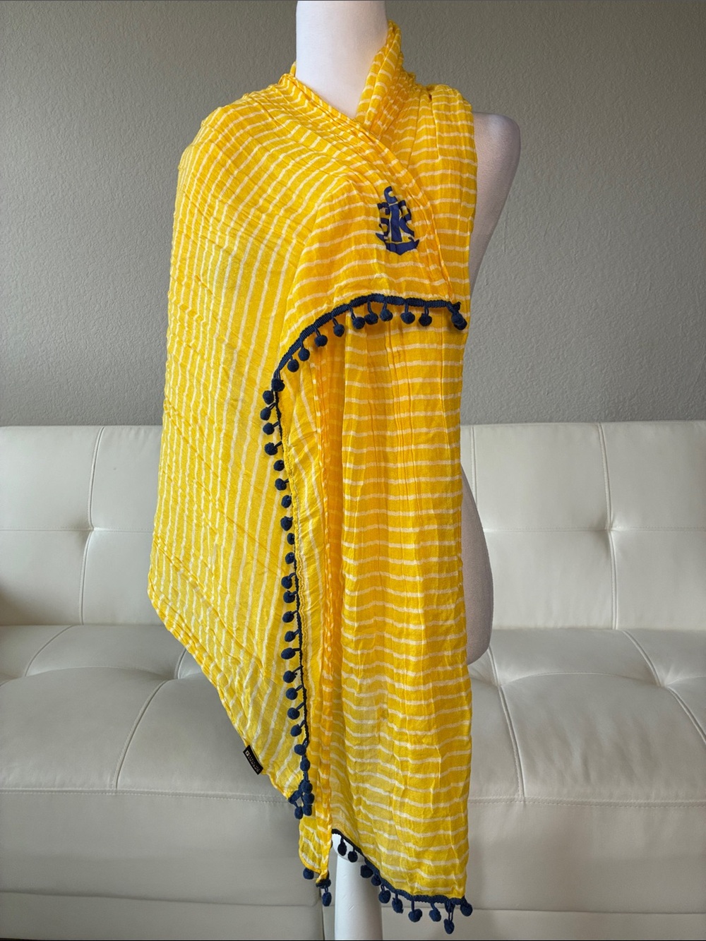 Sperry Yellow and Navy Striped Scarf with Anchor Logo